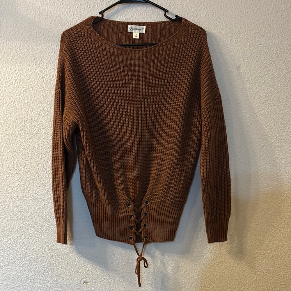 Questions? Brown Lace-Up Sweater size small
